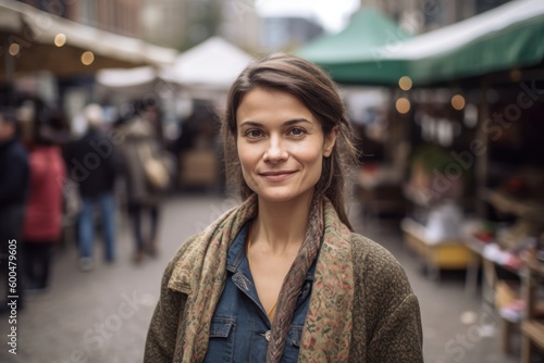 Portrait of a beautiful young woman standing in a street market. © Robert MEYNER