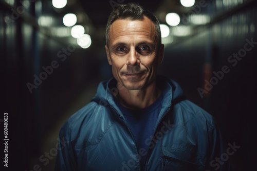Portrait of a middle-aged man in a dark underground tunnel