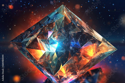 Abstract Epic Fractal Octahedron Background with Glowing Aura, Generative AI