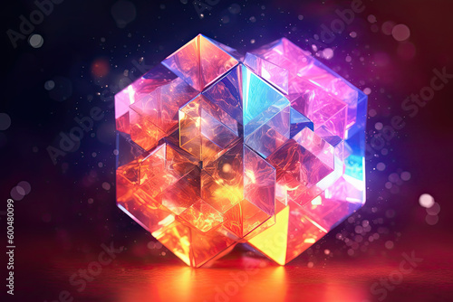 Abstract Epic Fractal Octahedron Background with Glowing Aura, Generative AI