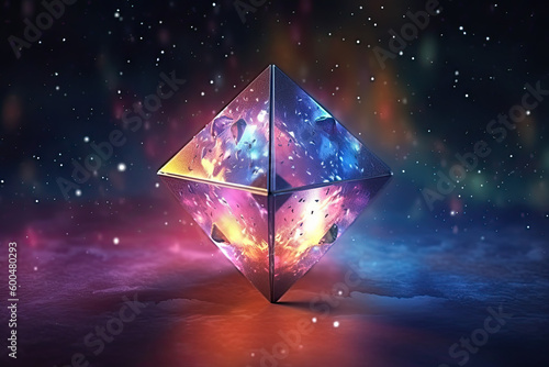 Abstract Epic Fractal Octahedron Background with Glowing Aura, Generative AI