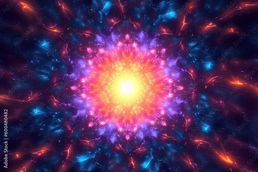 Abstract Epic Fractal Nonagon Background with Glowing Aura, Generative AI