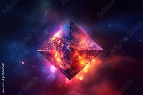 Abstract Epic Fractal Octahedron Background with Glowing Aura, Generative AI photo