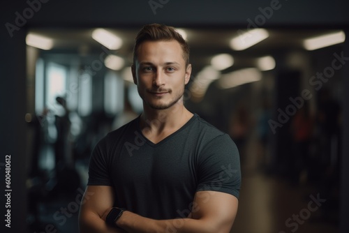 Portrait of handsome young man in sportswear at the gym