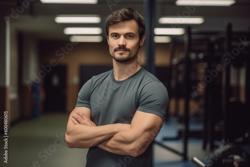 Handsome young man working out in a gym, crossfit