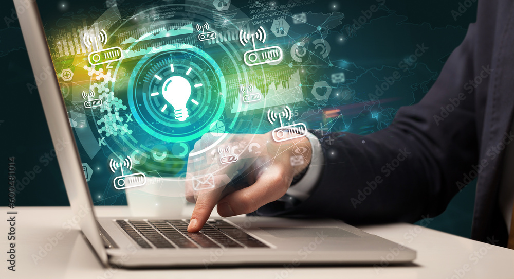 Business hand typing on a modern laptop Business hand typing on a modern laptop