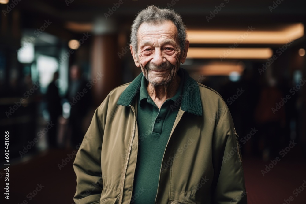 Portrait of a senior man in a green jacket in a cafe Portrait of a senior man in a green jacket in a cafe