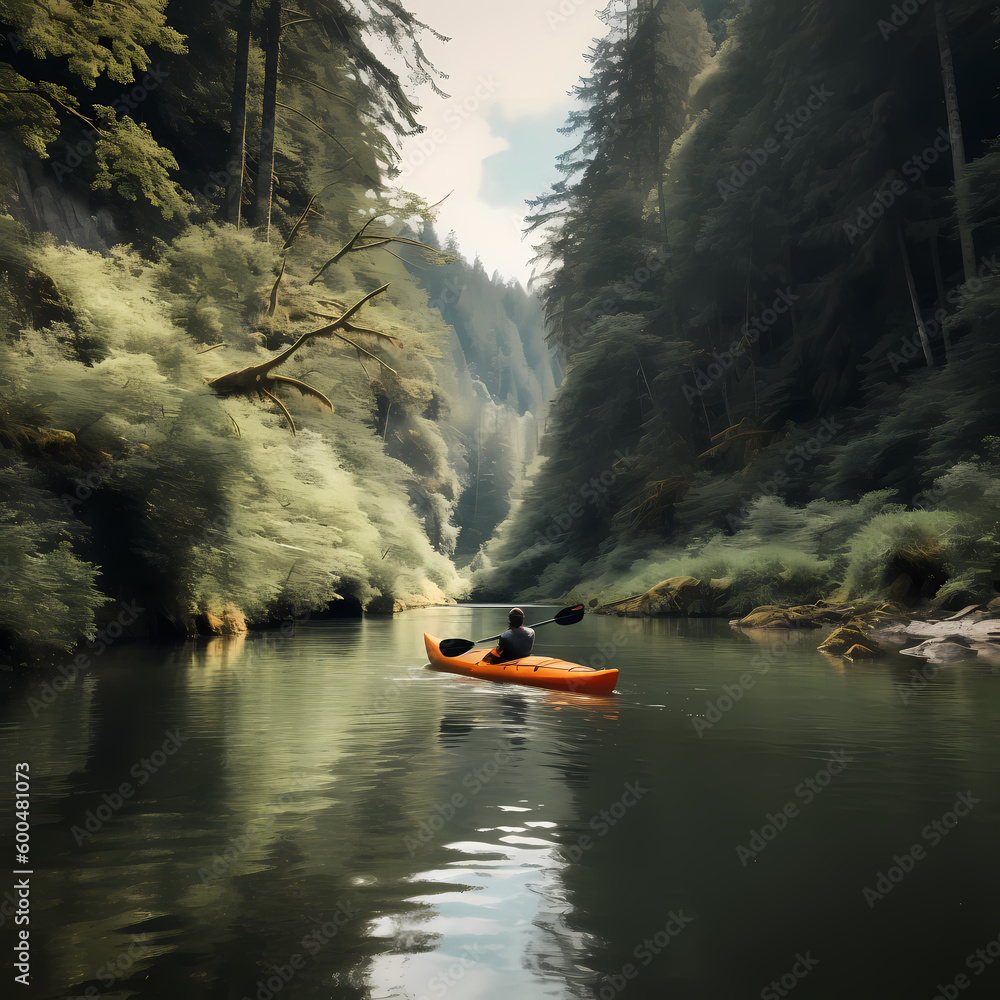 Kayak at River Forest. Generative AI Kayak at River Forest. Generative AI