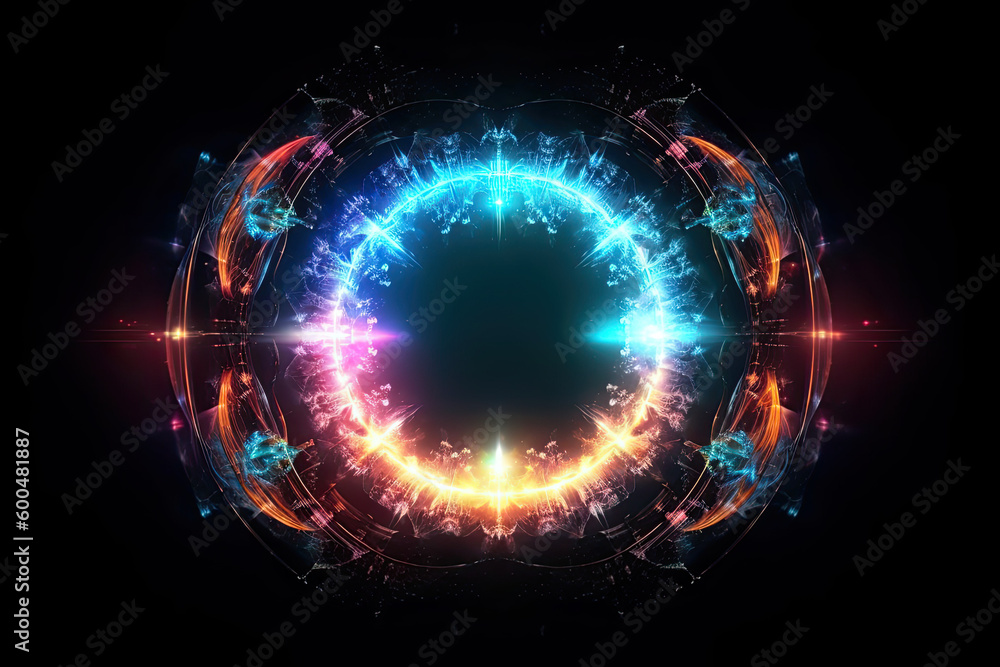 Abstract Epic Fractal Circle Background with Glowing Aura, Generative AI