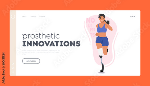 Wallpaper Mural Prosthetic Innovations Landing Page Template. Athletic Woman Character With Leg Prosthesis Running On A Track Torontodigital.ca