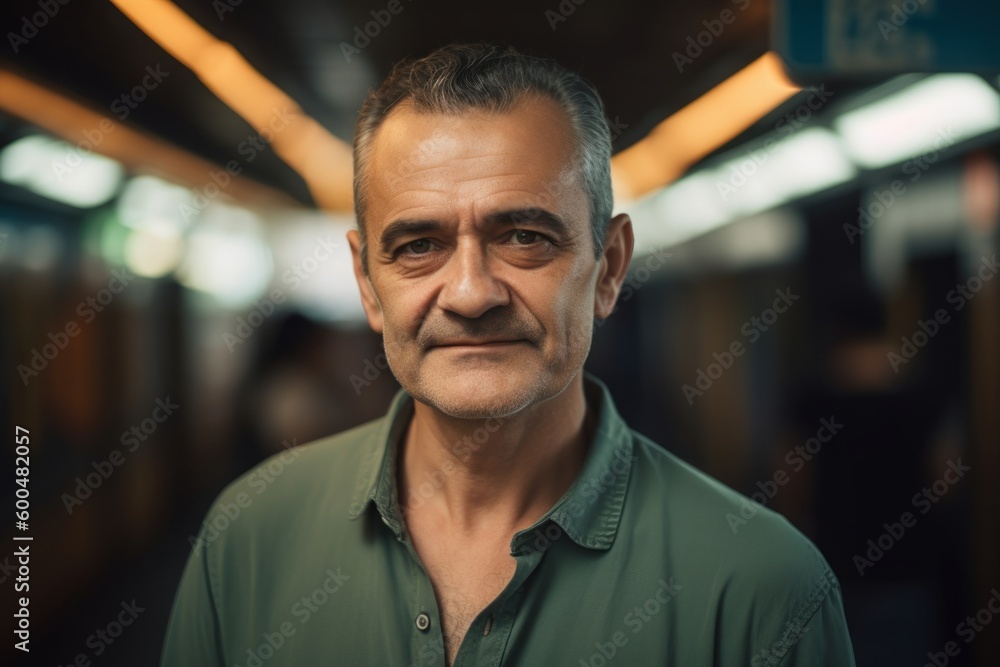 Portrait of mature man in train station, looking at camera. Portrait of mature man in train station, looking at camera.