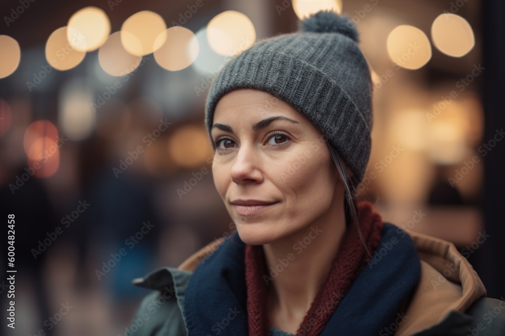Portrait of a beautiful young woman in a hat and coat in the city Portrait of a beautiful young woman in a hat and coat in the city