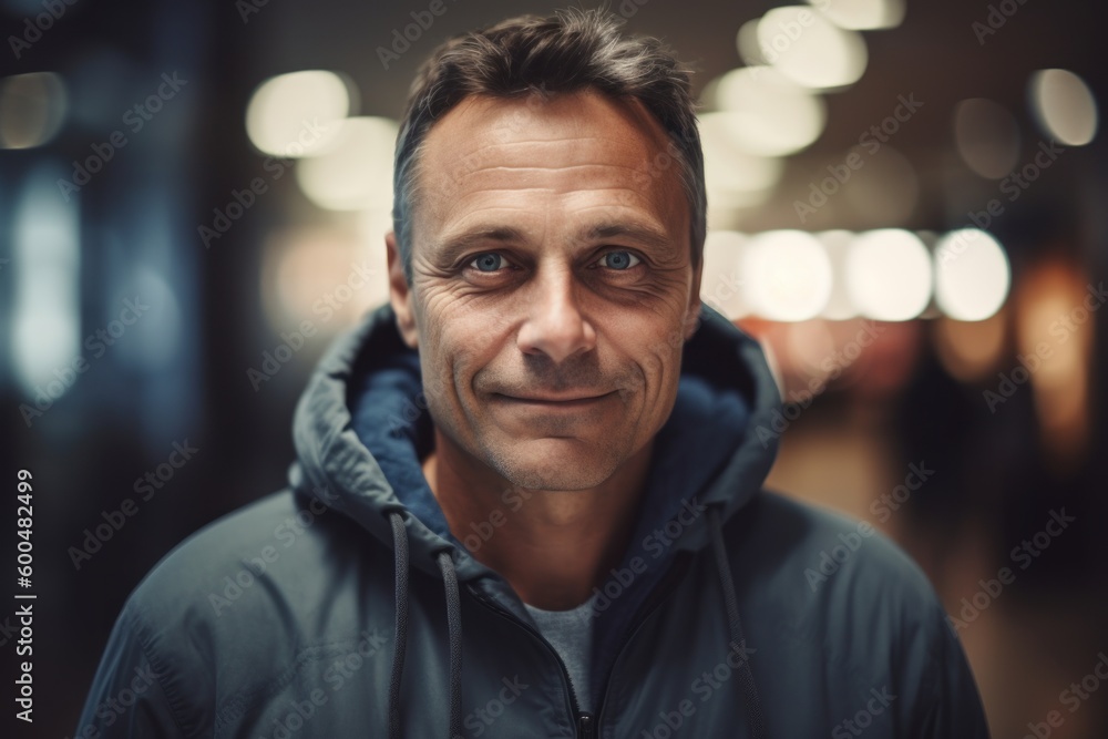 Portrait of a handsome mature man in a blue hoodie. Portrait of a handsome mature man in a blue hoodie.