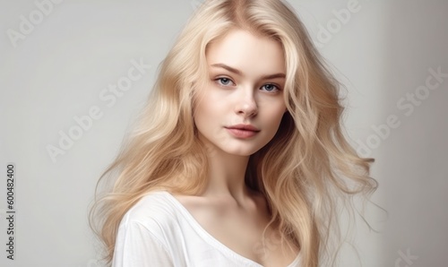 Beauty portrait of blonde hair emotional young woman isolated on white background  generative AI