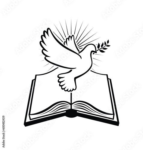 open holy bible with peace dove