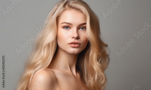 Beauty portrait of blonde hair emotional young woman isolated on white background, generative AI