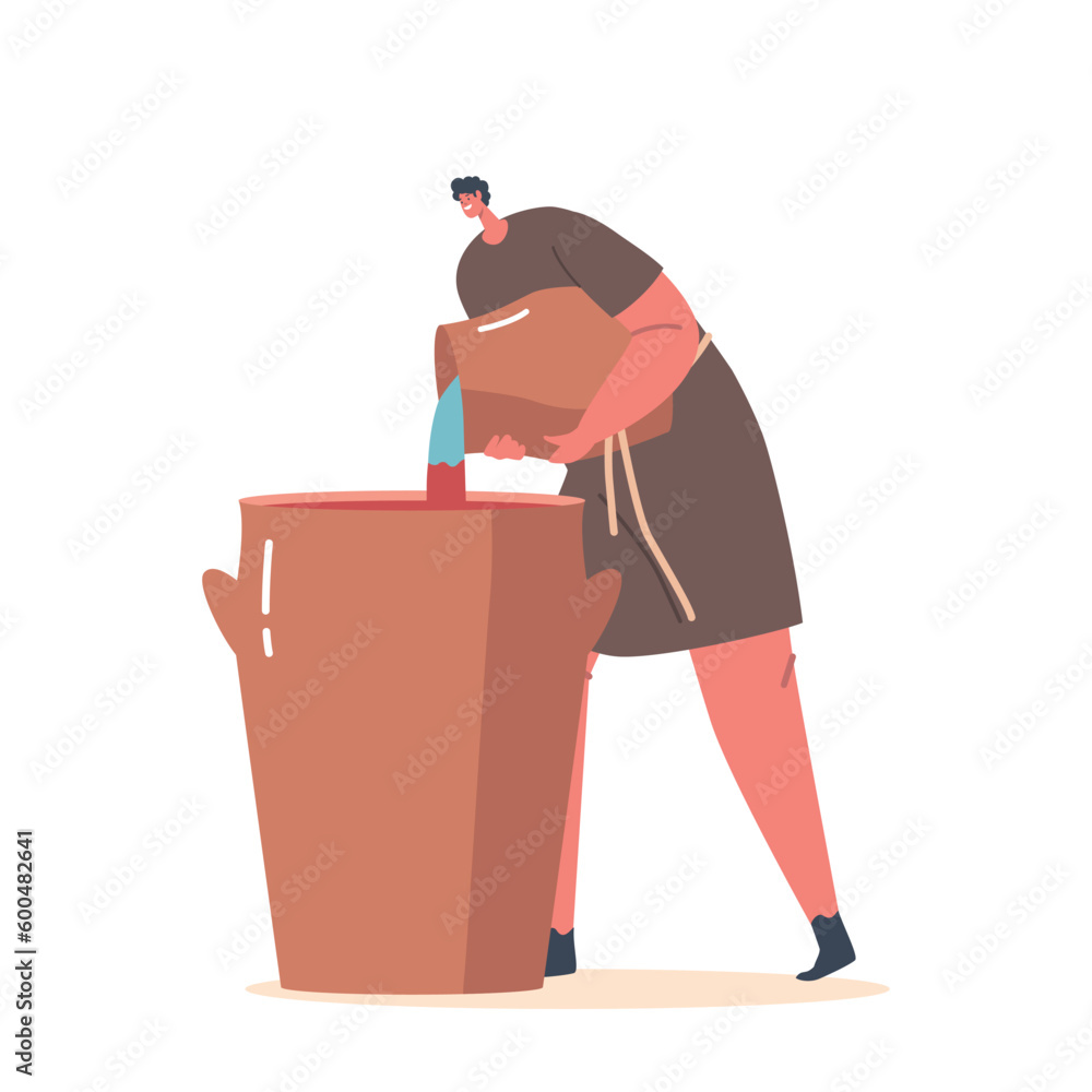 Ancient Israelite Butler Or Cupbearer Character Pours Water That Transforms Into Wine As He Fills A Jug, Illustration Ancient Israelite Butler Or Cupbearer Character Pours Water That Transforms Into Wine As He Fills A Jug, Illustration
