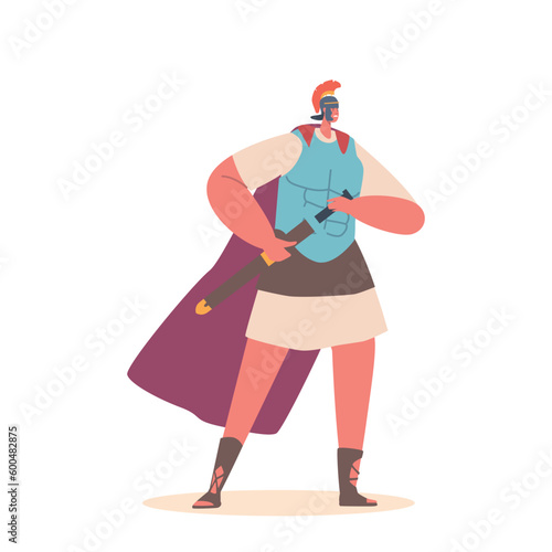 Roman Soldier Character. Trained Fighter In Sandals And Helmet, Armed With Sword, Fiercely Loyal To The Empire