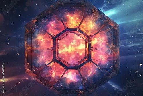 Abstract Epic Fractal Octagon Background with Glowing Aura, Generative AI