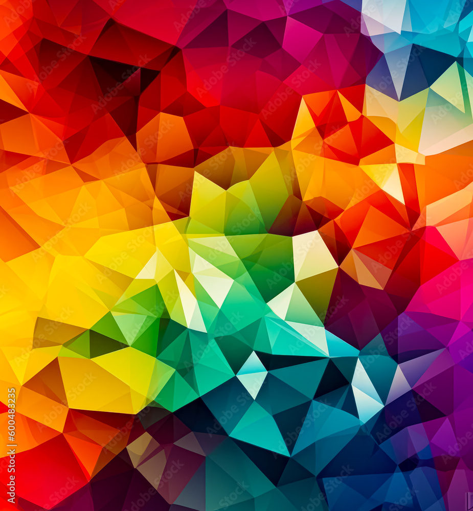 Multicolored abstract background with variety of triangular shapes and colors. Generative AI.