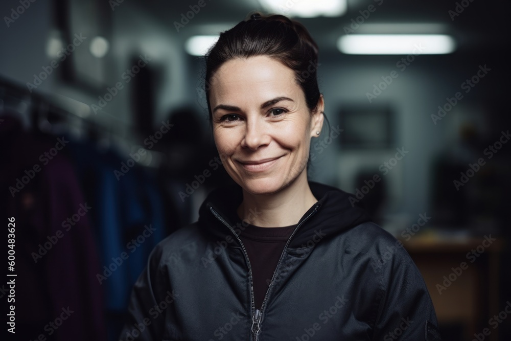 Portrait of a smiling young woman in sportswear looking at camera