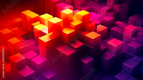 Group of cubes that are in the middle of purple and pink background. Generative AI.