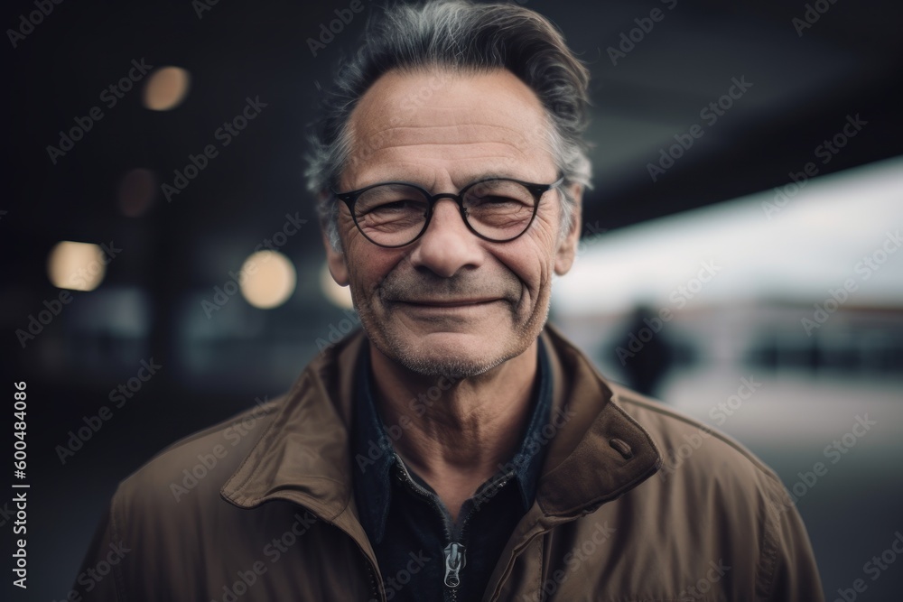 Obraz premium Portrait of a happy senior man with eyeglasses in the city