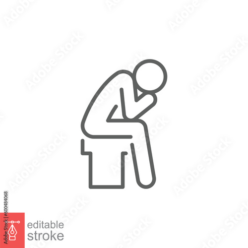 Depression man icon. Simple outline style. Depress, sad, lonely, tired, worry, stress concept. Thin line symbol. Vector symbol illustration isolated on white background. Editable stroke EPS 10.
