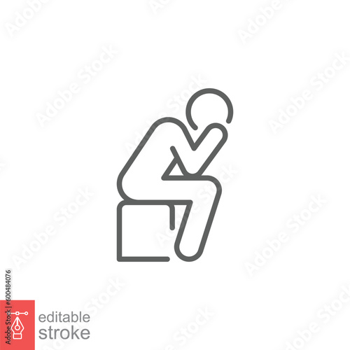 Depression man icon. Simple outline style. Depress, sad, lonely, tired, worry, stress concept. Thin line symbol. Vector symbol illustration isolated on white background. Editable stroke EPS 10.