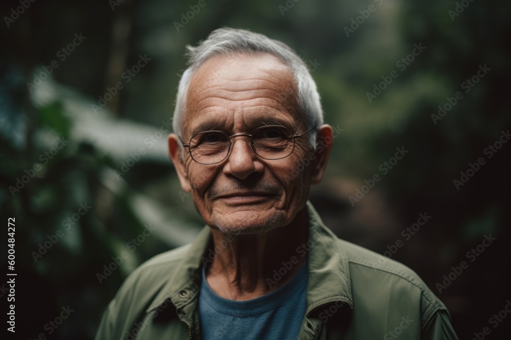 Portrait of senior man with eyeglasses in the forest. Portrait of senior man with eyeglasses in the forest.
