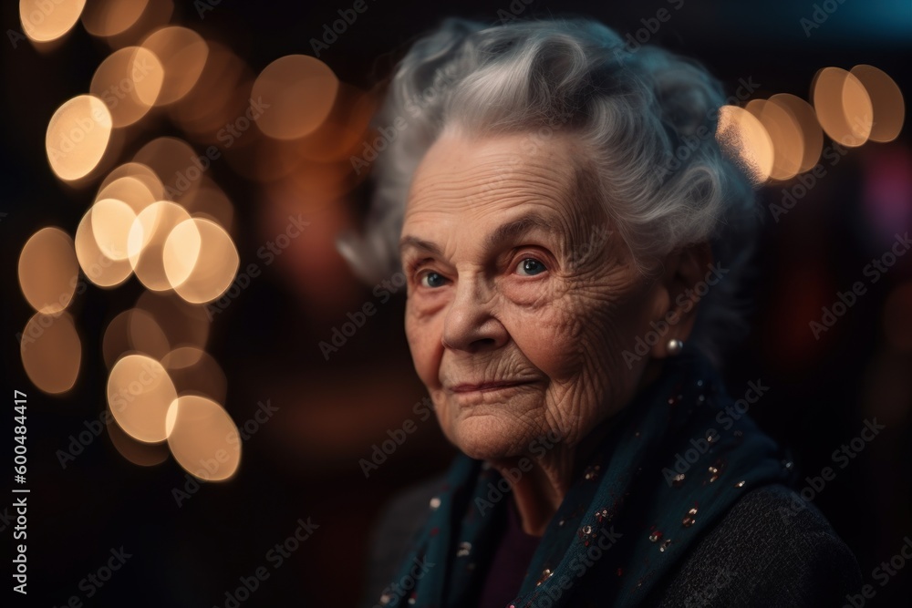 Portrait of an elderly woman on a background of bokeh Portrait of an elderly woman on a background of bokeh