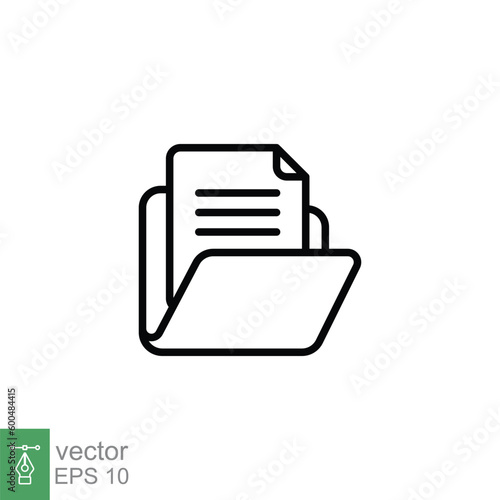 Document file icon. Simple outline style. Collect, account, data bank, information, open folder concept. Thin line symbol. Vector symbol illustration isolated on white background. EPS 10.