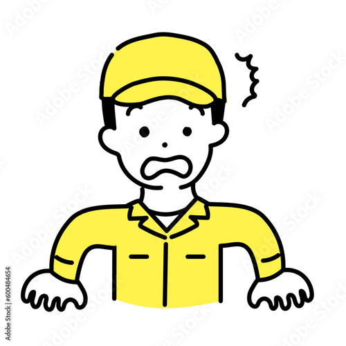 かわいい人物のイラストシリーズ _ 男性の作業員 _ 驚く　