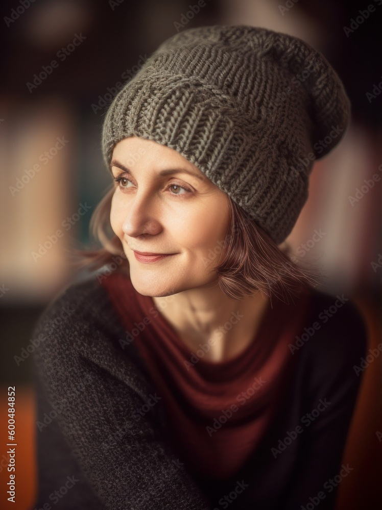 Portrait of a beautiful young woman in a knitted hat and scarf Portrait of a beautiful young woman in a knitted hat and scarf