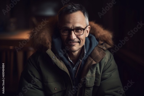 Portrait of a handsome mature man in a green jacket and glasses © Robert MEYNER