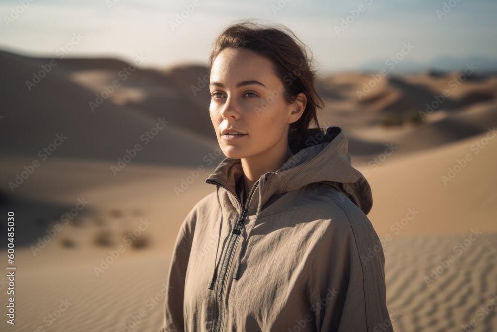 Portrait of a beautiful young woman in the middle of the desert