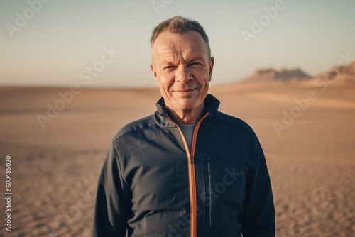 Portrait of senior man in Dubai desert  United Arab Emirates.