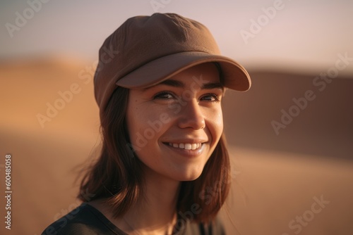 Portrait of a beautiful smiling woman in the middle of the desert