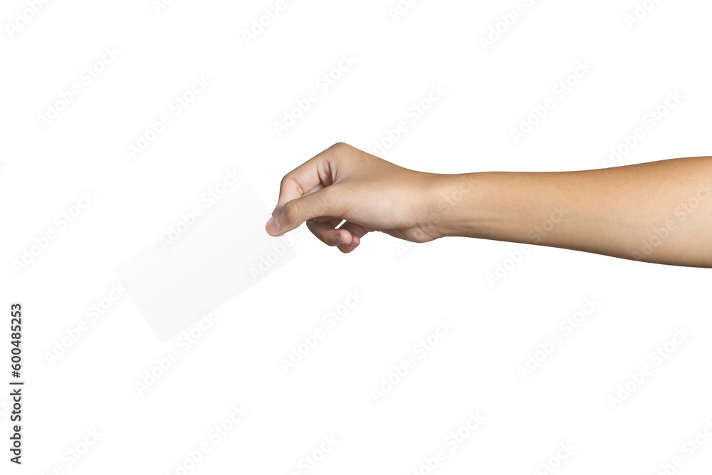 Hand holding blank white card isolated on white background include cutting path concept of business and finance Hand holding blank white card isolated on white background include cutting path concept of business and finance