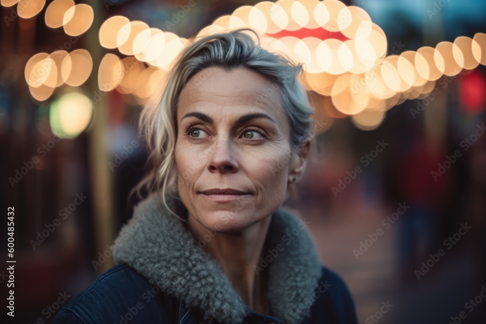 Portrait of a middle-aged woman in the city at night Portrait of a middle-aged woman in the city at night