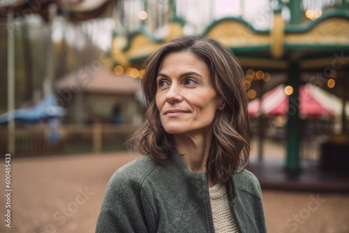 Portrait of a beautiful middle-aged woman in the amusement park