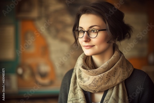 Portrait of a beautiful young woman wearing glasses and a scarf. © Robert MEYNER
