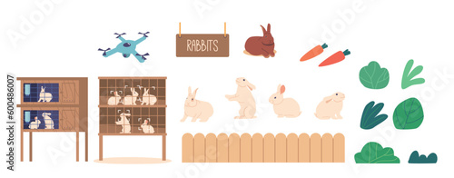 Rabbits Livestock Equipment Set Includes Cages, Feeders, And Waterers To House And Nourish Rabbits, Drone, Carrot