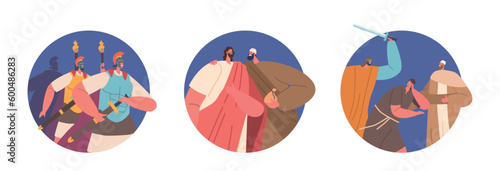 Photographie Isolated Round Icons Of Jesus Betrayal Scene