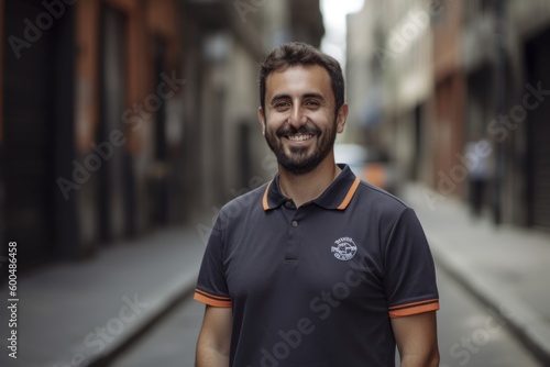 Portrait of a smiling man in a polo shirt on the street