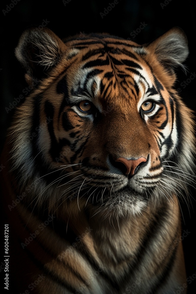 Tiger head portrait, created with generative AI