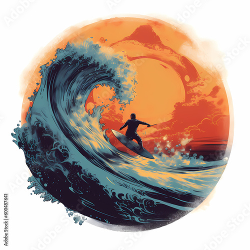 Surfer At Beach Illustration. Generative AI