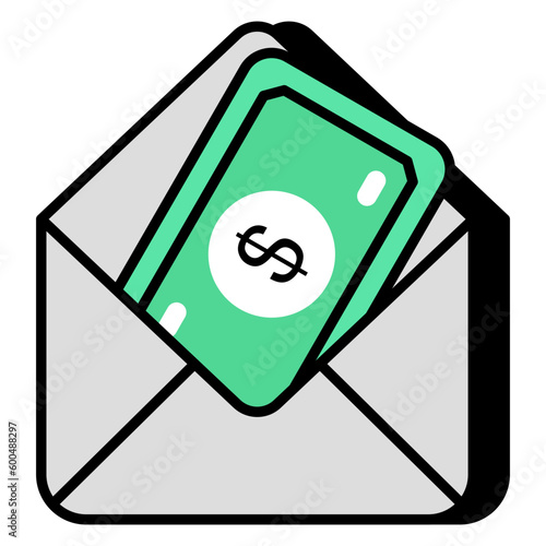 Money envelope icon in solid design