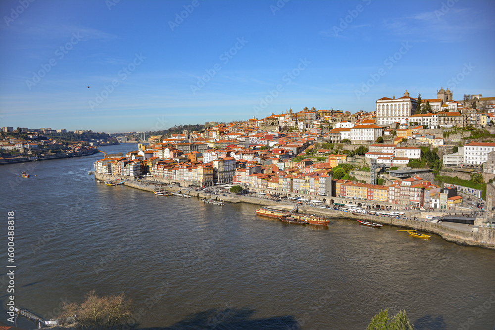 Duoro River in Porto with skyline in Portugal during winter