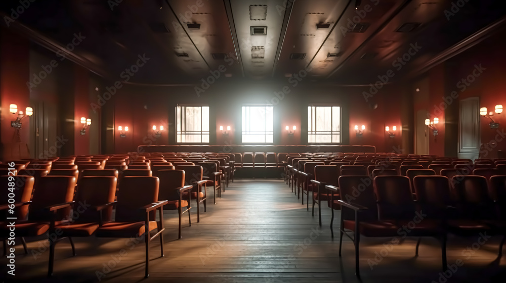 Large hall with many chairs, conference room, generative AI. Large hall with many chairs, conference room, generative AI.